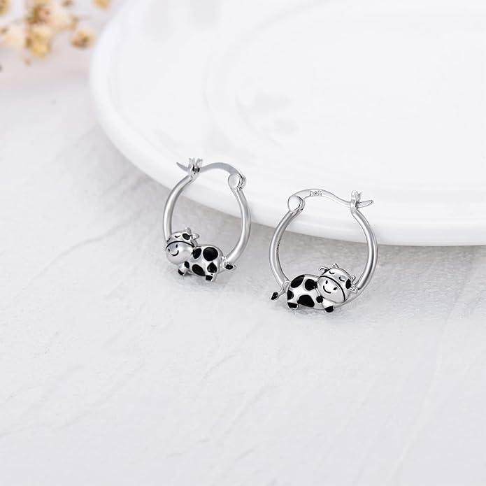 JUSTKIDSTOY Hypoallergenic Panda/Unicorn/Hummingbird/Dolphin Hoop Earrings for Women 925 Sterling Silver Animal Huggie Hoop Earrings Jewelry Gifts for Sensitive Ears