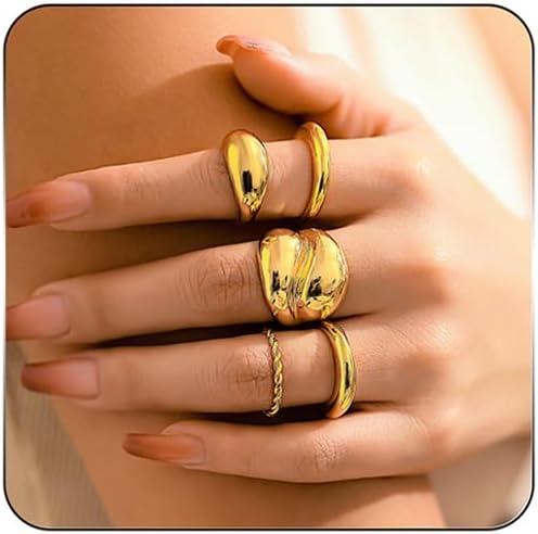 MIFYNN Chunky Gold Rings for Women Gold Silver Adjustable Thick Ring Fashion Statement Ring Open Dome Ring Chunky Silver Rings Geometric Curved Minimalist Simple Rings