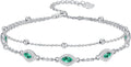 Evil Eye Birthstone Charm Link Bracelet 925 Sterling Silver Evil Eye Bracelet with 12 Months Birthstone Birthday Jewelry Gifts for Women Mom Her,Chain Length 7"+2" Extend