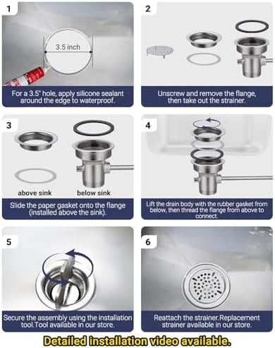 3-1/2" Commercial Sink Drain NO-Overflow, Lever Handle Waste Drain Valve - Image 5