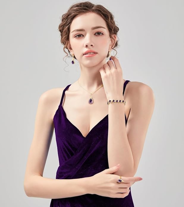 LMXXVJ Jewelry Set for Women,Teardrop Cubic Zirconia Necklace Earrings Adjustable Ring Bracelet Jewelry Set Formal Jewelry Gift