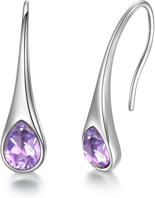 925 Sterling Silver Small Pear-Shaped Modern Style Hook Earrings with Crystals from Austria