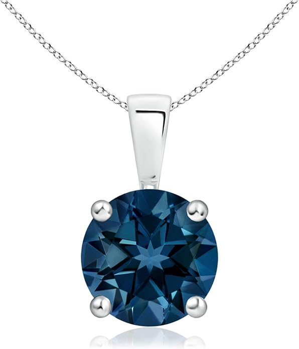 Angara Natural Blue Topaz Solitaire Pendant for Women | Classic Prong-Set Round Blue Topaz Pendant in 14K Solid Gold/Silver/Platinum With 18" Chain | December Birthday, Gemstone Jewelry Gift