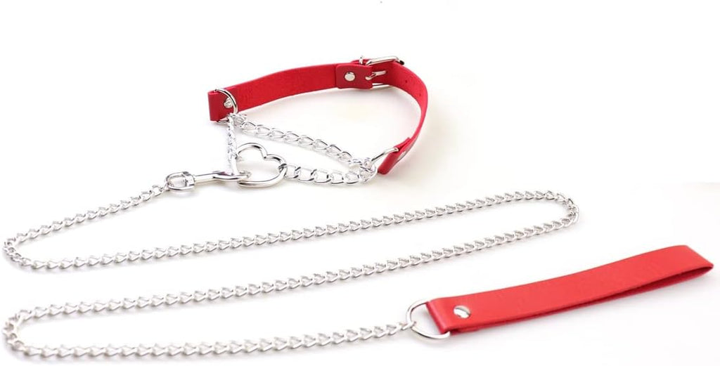 Harajuku Peach Heart Choker Punk Hauling Chain PU Leather Collar Gothic Necklace NightClub Goth Leash Belts