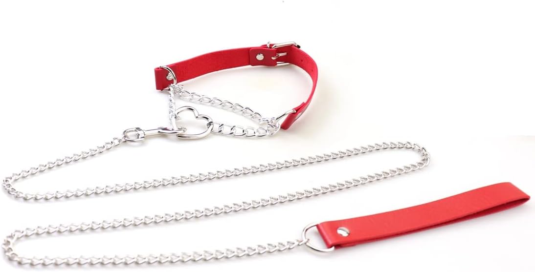 Harajuku Peach Heart Choker Punk Hauling Chain PU Leather Collar Gothic Necklace NightClub Goth Leash Belts