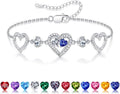 Iefil Valentines Day Gifts for Her - 925 Sterling Silver Heart Birthstone Bracelet Birthday Anniversary Jewelry Gifts for Her Wife