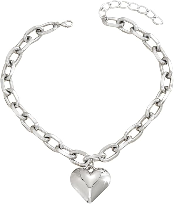 Chunky Gold Heart Necklace for Women,Y2K Big Heart Statement Necklace Long Puffy Hearts Chain Charm Necklaces Trendy Jewerly