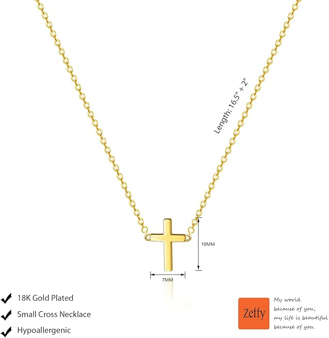 Zeffy Cross Necklace for Women, 18k Gold/Silver Plated Tiny Cross Pendant Necklace Simple Layered Cross Necklaces Gold Jewelry for Women