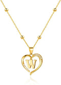 Cicy Bell Womens Heart Initial Necklace for Women 18k Gold Plated Shell Personalized Letter Pendant Necklace 17.7'' with 2'' Extender