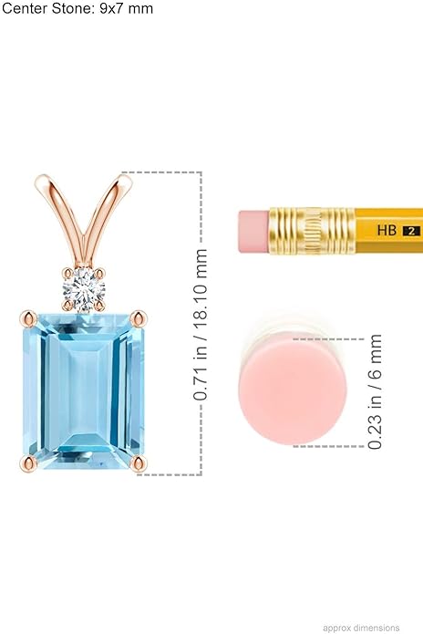 Angara Natural Aquamarine Solitaire Pendant for Women | Emerald-Cut Aquamarine Pendant with Diamond in 14K Solid Gold/Silver/Platinum With 18" Chain | March Birthday, Gemstone Jewelry Gift
