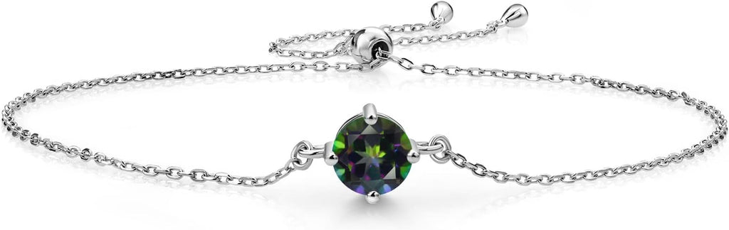 Gem Stone King Gemstone Birthstone Solitaire Bracelet For Women | 925 Sterling Silver | Round 6MM | Gift for Her Women Wife Mom Lady Daughter | Adjustable Bolo Bracelet | Easy-On Easy-Off