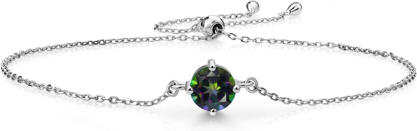 Gem Stone King Gemstone Birthstone Solitaire Bracelet For Women | 925 Sterling Silver | Round 6MM | Gift for Her Women Wife Mom Lady Daughter | Adjustable Bolo Bracelet | Easy-On Easy-Off