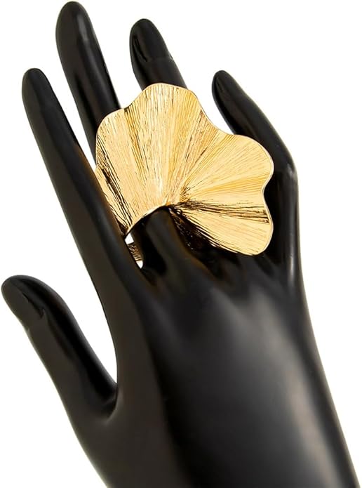 Chunky Gold Geometric Flower Knuckle Ring for Women Vintage Ginkgo Leaf Fan Shaped Finger Rings Boho Large Statement Jewelry Floral Petal Accessories
