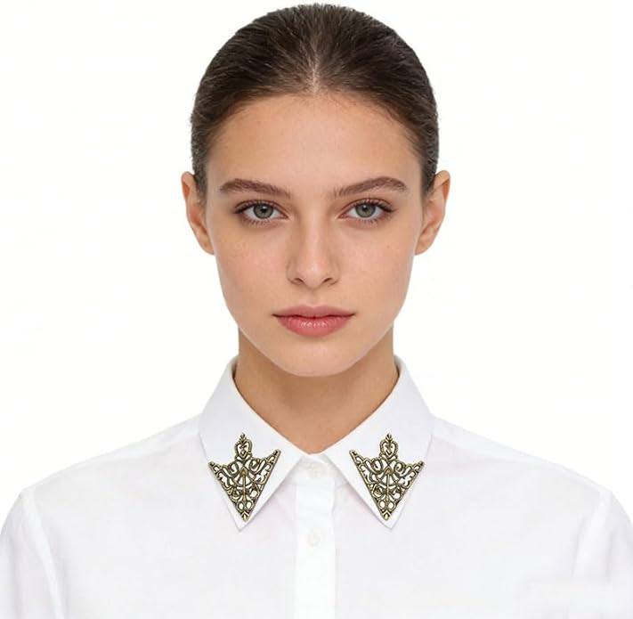 5 Pairs Retro Hollow Pattern Shirt Collar Brooches For Women And Men Gold Plated Triangle & Simple Elegant Double Leaf Collar Pin Brooches Gold Silver Plant Brooch Jewelry