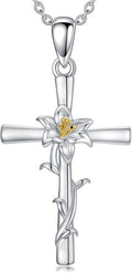 Flower Necklace Sunflower/Violet/Daffodil Necklace Sterling Silver Flower Cross Pendant Jewelry Gifts for Women