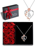 Iefil Valentines Day Gifts for Her - 925 Sterling Silver Rose Heart Initial Necklace, Anniversary Birthday Gifts for Women, Jewelry Gift for Her Wife Girlfriend
