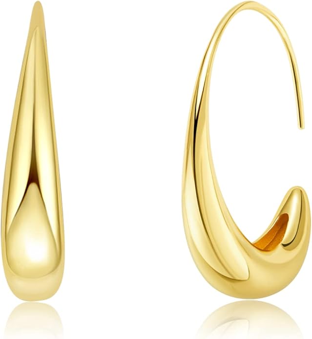 Lightweight Teardrop Hoop Earrings for Women 18k White Gold/Gold Plated Large Oval Hoop Earrings High Polished Statement Hoop Earrings Jewelry Gifts