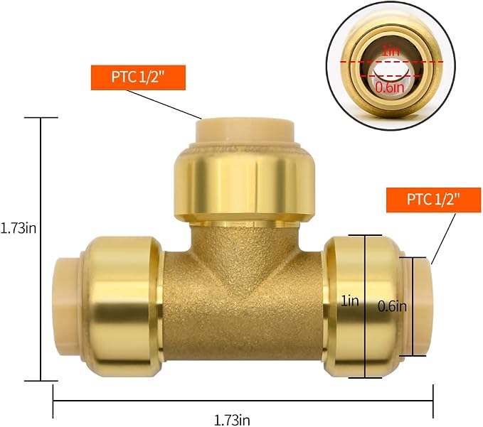6 Pack 1/2" Pushfit Tee Fittings - Image 2