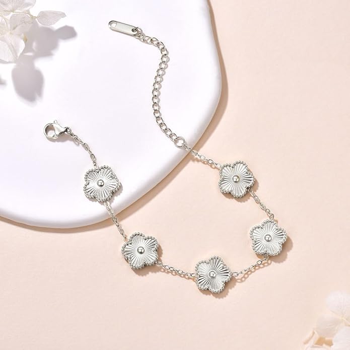 18K Gold-Plated Four Leaf Clover Bracelet for Women,Adjustable lucky Bracelet Set Jewelry Gift-Hypoallergenic Charm for Birthdays, Wellness & Daily Wear