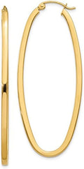 14K Gold Oval Hoop Earrings, (31-52mm) (2mm Tube)
