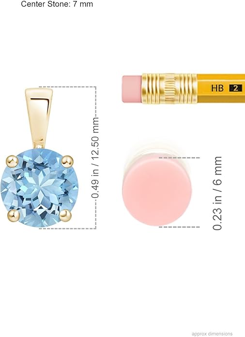 Angara Natural Aquamarine Solitaire Pendant for Women | Round Aquamarine Solitaire Pendant Necklace in 14K Solid Gold/Silver/Platinum With 18" Chain | March Birthday, Gemstone Jewelry Gift