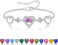 Iefil Valentines Day Gifts for Her - 925 Sterling Silver Heart Birthstone Bracelet Birthday Anniversary Jewelry Gifts for Her Wife