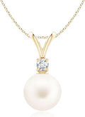 Angara Freshwater Pearl Pendant for Women | Freshwater Pearl V-Bale Pendant in 14K Solid Gold/Platinum With 18" Chain | June Birthday, Anniversary, Gemstone Jewelry Gift
