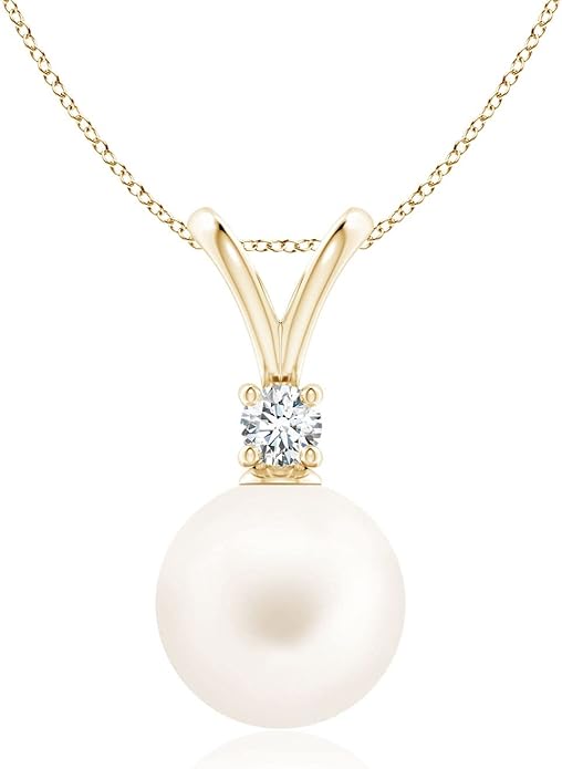 Angara Freshwater Pearl Pendant for Women | Freshwater Pearl V-Bale Pendant in 14K Solid Gold/Platinum With 18" Chain | June Birthday, Anniversary, Gemstone Jewelry Gift