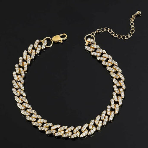 14K Gold Chunky Cuban Chain Anklet with Moissanite, Hip Hop Style Adjustable Anklet, Trendy Jewelry for Women (Yellow,9 inch)