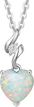AGVANA Valentines Day Gifts 14K Solid White Gold Diamond Gemstone Pendant with Sterling Silver Chain 8mm Heart Birthstone Necklace Fine Jewelry Anniversary Birthday Gifts for Women Mom Wife