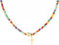 Colorful Initial Cross Necklace for Girls Women Kids - Teen Girls Gifts Trendy Stuff Beaded Letter Cross Choker Necklace for Girls Gifts Jewelry