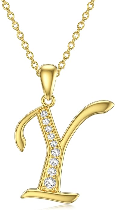 14k Gold Initial Necklace for Women, Solid Gold Moissanite Letter Pendant Necklaces Jewelry for Her Birthday Valentines Day Gifts for Mom Wife Christmas Gifts for Girlfriend Sister