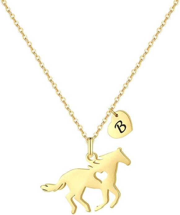 MONOOC Valentines Gifts for Kids Her Girls - Horse Necklace Gifts for Girls Horse Jewelry Necklaces Heart Initial Necklace Valentines Gift for Kids Her Teen Girl Women