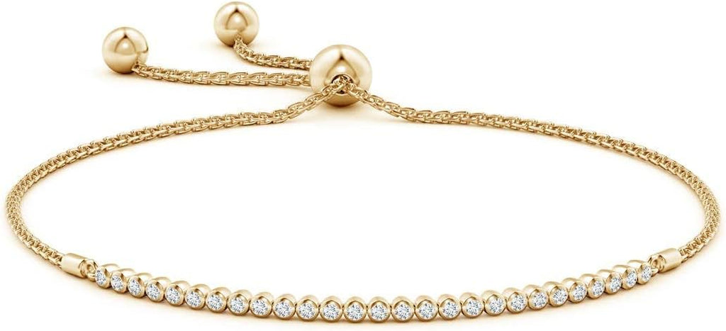 Angara Diamond Tennis Bolo Bracelet in 14K Solid Gold | Natural Diamond Adjustable Chain Bracelet for Women | April Birthstone Jewelry Gift For Women