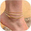 Risamil 14K Gold Plated Ankle Bracelets for Women, Anklets for Women Waterproof Layered Ankle Bracelets for Women Teen Girl Herringbone Anklet Set Summer Foot Jewelry Gifts