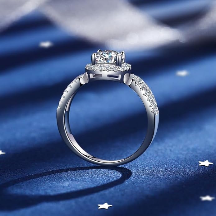 S925 Sterling Silver Adjustable Engagement Ring -1 Carat Natural Diamond Rings for Women in D-color VVS1 Clarity| Ideal for Wedding