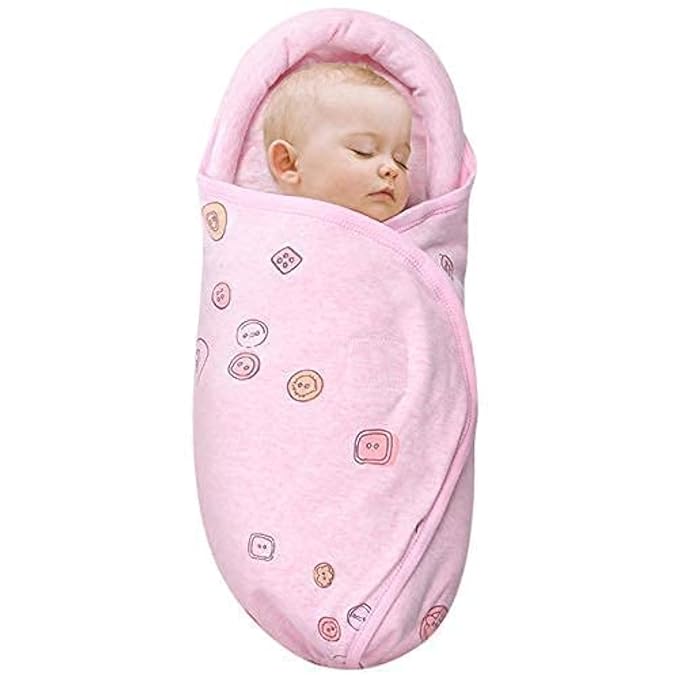 Premium Soft Cotton Baby Swaddle Blankets, Unisex Baby Blanket Wrap for Newborn Baby Boys Girls, Skin Friendly Wearable Swaddling Sleep Sack Calms Startle Reflex (Button, Peachpink, 0-3 Months)