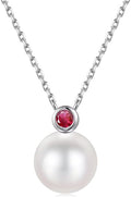 Iefil Valentines Day Gifts for Her - 9-10mm Freshwater Pearl Necklace for Women, Anniversary Birthday Gifts for Wife Mom Girlfriend, S925 Sterling Silver Pearl & Birthstone Necklace, Jewelry for Women