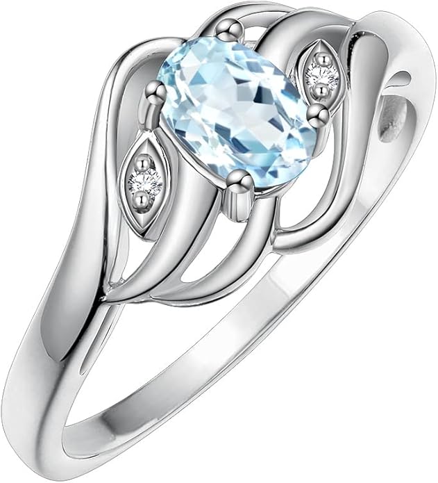 Rylos Ring featuring Classic Style, 6X4MM Birthstone Gemstone, & Diamonds - Elegant Jewelry for Women in Sterling Silver, Sizes 5-10