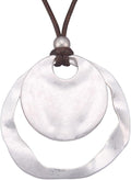 Boho Leather Necklace Women Bohemian Brown Circle Pendant Necklace Choker Long Necklaces for Women Boho Ring Large Pendant