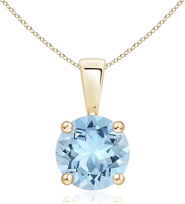 Angara Natural Aquamarine Solitaire Pendant for Women | Round Aquamarine Solitaire Pendant Necklace in 14K Solid Gold/Silver/Platinum With 18" Chain | March Birthday, Gemstone Jewelry Gift