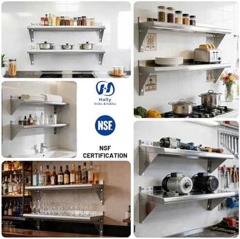 Hally Stainless Steel Shelf 2 Pack Wall Mounted Metal Shelves 10"x30" NSF - Image 7
