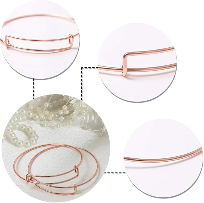 UPINS 60 Pcs Expandable Bangle Bracelets, Adjustable Stainless Steel Wire Blank Bracelets Bulk for Women DIY Jewelry Making 2.6inches