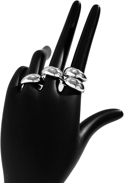 MIFYNN Chunky Gold Rings for Women Gold Silver Adjustable Thick Ring Fashion Statement Ring Open Dome Ring Chunky Silver Rings Geometric Curved Minimalist Simple Rings