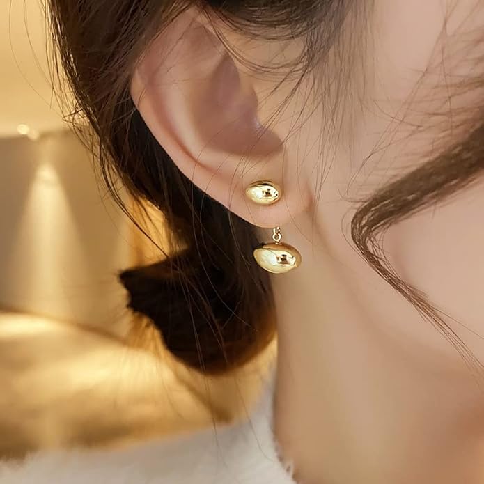 18K Gold Plated Metal bean earring 2 ways to wear it For women