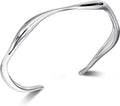Sterling Silver Wavy Cuff Bracelet - Adjustable Irregular Thin Bangle for Women