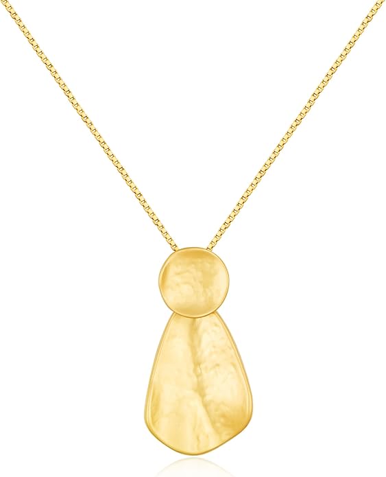 YUJIE Hammered Geometric Necklace Gold Plated Round & Teardrop Pendant Adjustable Chain Chic Elegant Jewelry