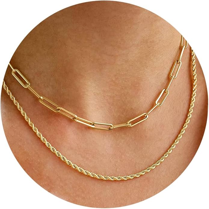 CHESKY Layered Necklaces for Women, 14K Gold Plated Chain Necklace Women Trendy Cuban Link Paperclip Chain Toggle Clasp Necklace Fashion Chunky Jewelry for Women