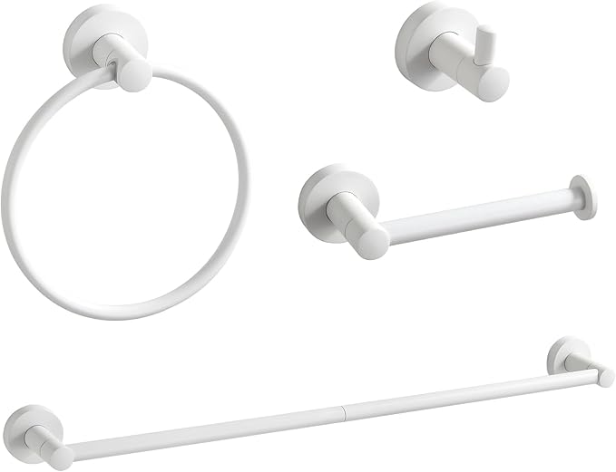 BGL Bathroom Accessories Set 4-Pieces White Zinc Alloy Wall Mounted Towel Racks by BGL
