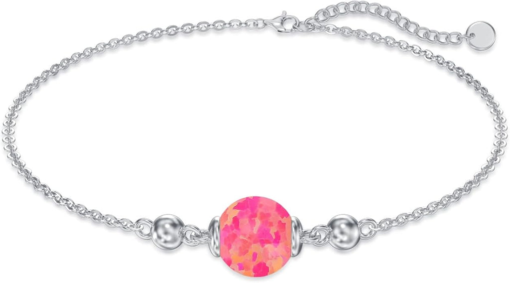 Opal Anklet/Bracelets for Women, S925 Sterling Silver Adjustable Foot Beaded Round Charm Ankle Bracelet Anklets Jewelry Anniversary Birthday Gifts for Women-1